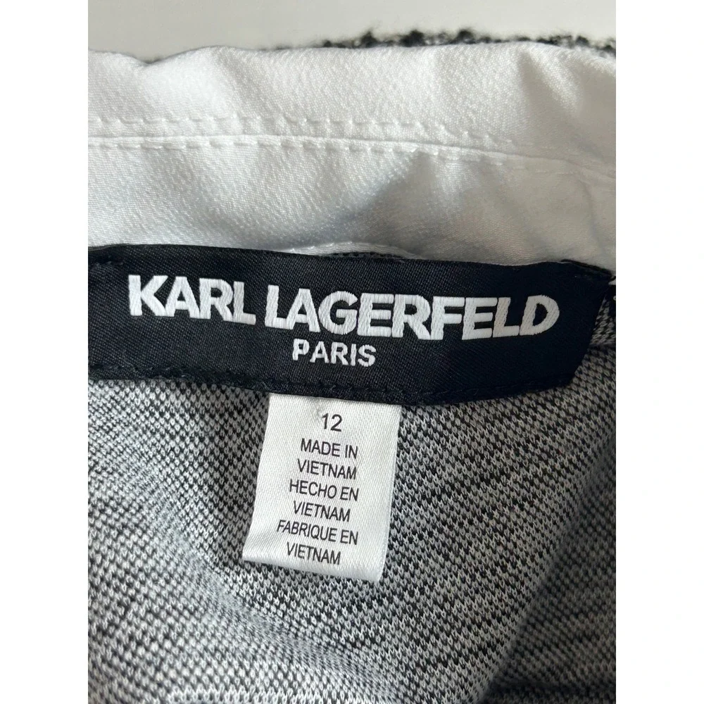 Karl Lagerfeld Paris Tweed Mini Dress Black Whte Faux Pearl Short Puff Sleeve 12 - Picture 6 of 16